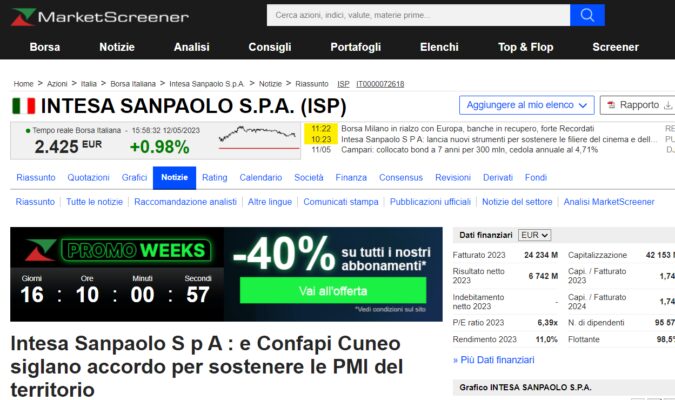 Intesa Sanpaolo S p a : E Confapi Cuneo siglano un accordo per sostenere le PMI del territorio
